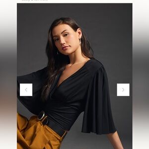 Anthropologie Draped V-neck Batwing Sleeve Black Medium NWT